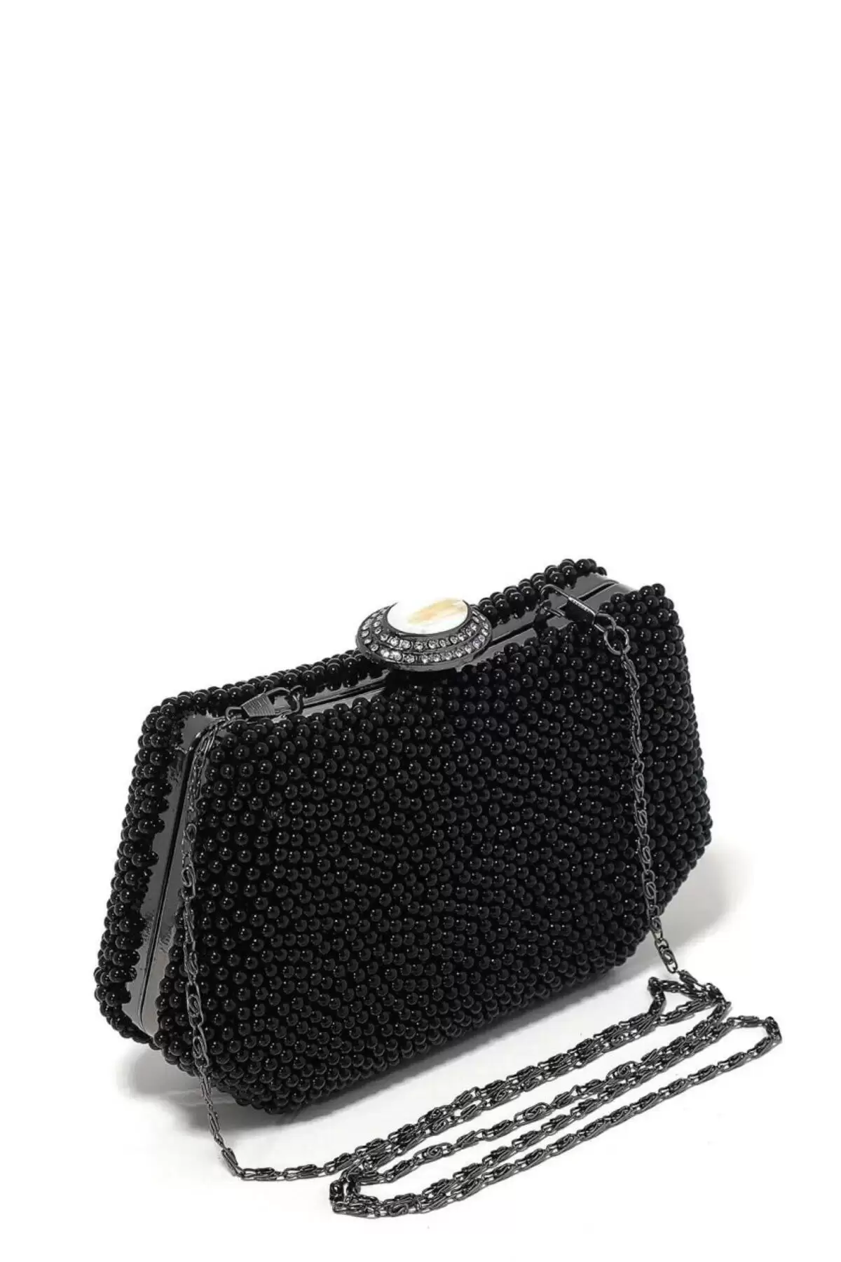 Elida Siyah İncili Yüzük Kapamalı Clutch Abiye Portföy Çanta