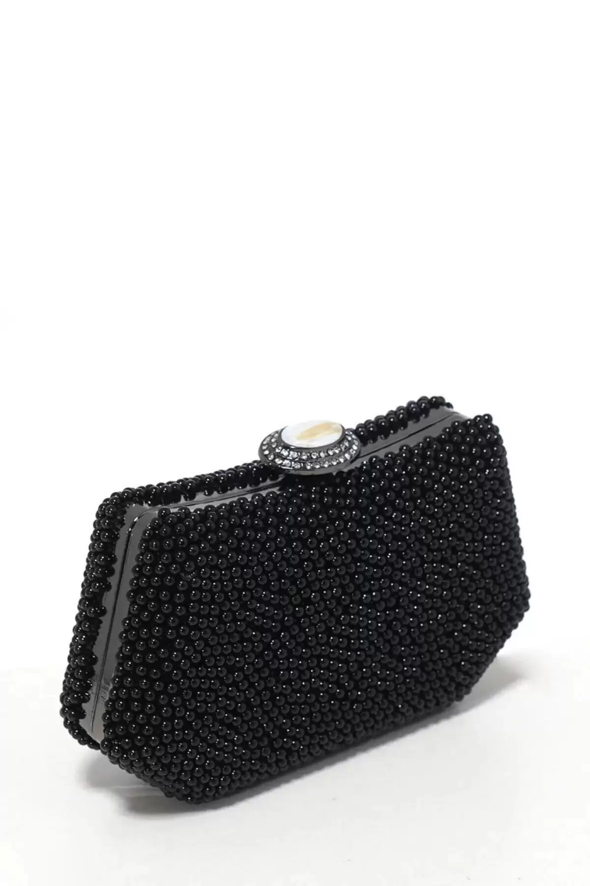 Elida Siyah İncili Yüzük Kapamalı Clutch Abiye Portföy Çanta