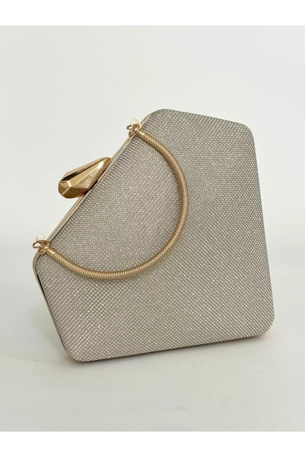 Gianna Gold Simli Üçgen Model Clutch Abiye Portföy Çanta