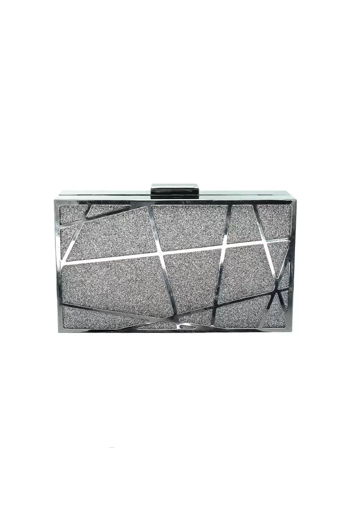 Alessia Gümüş Geometrik Çizgi Model Clutch Abiye Portföy Çanta