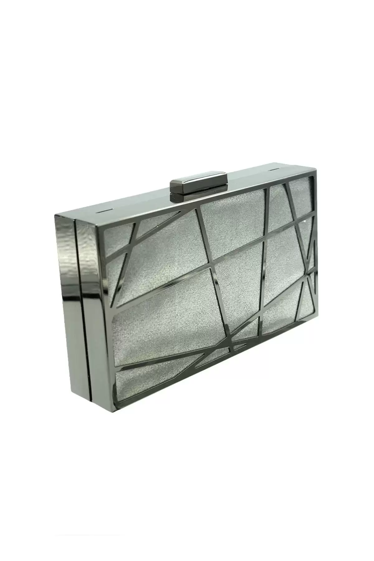 Alessia Metal Geometrik Çizgi Model Clutch Abiye Portföy Çanta