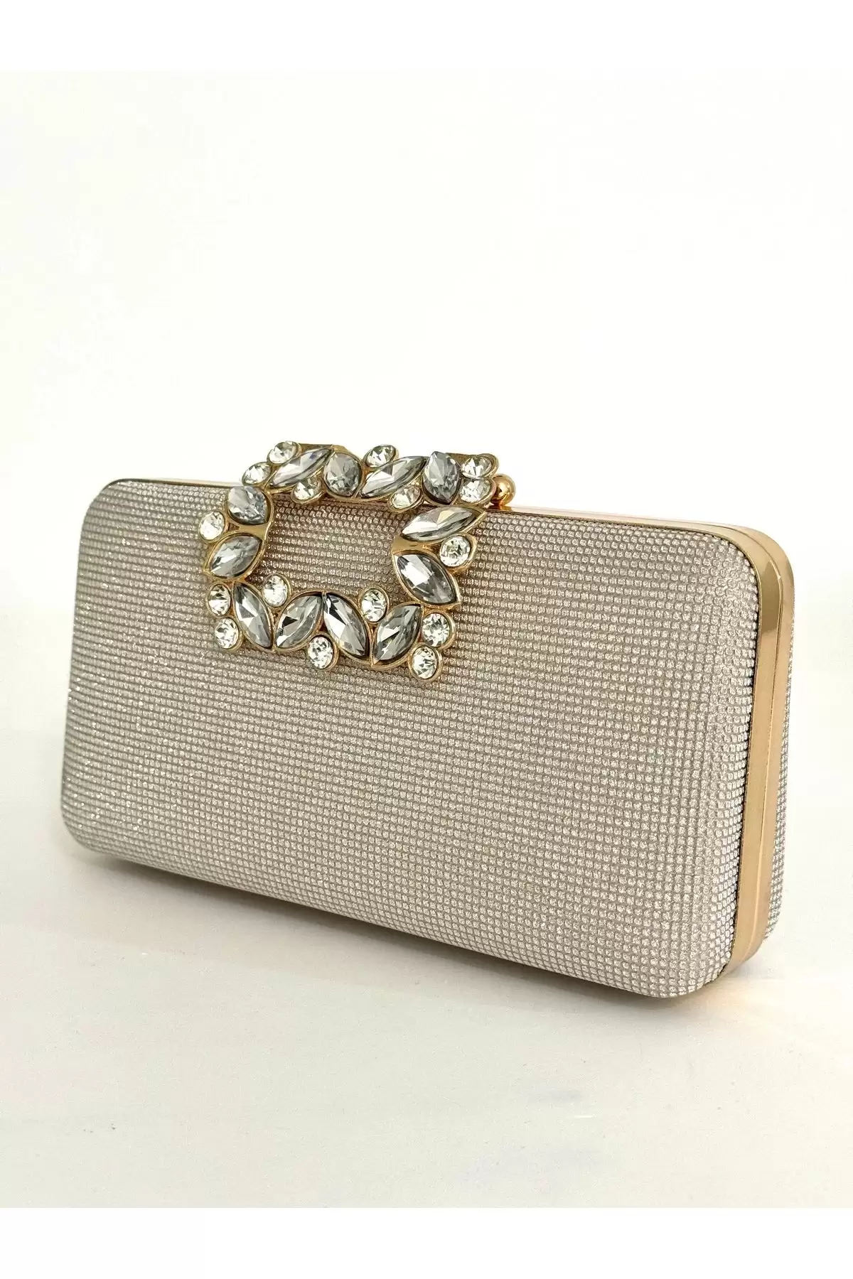 Elaya Gold Simli Taşlı Kapama Clutch Abiye Portföy Çanta