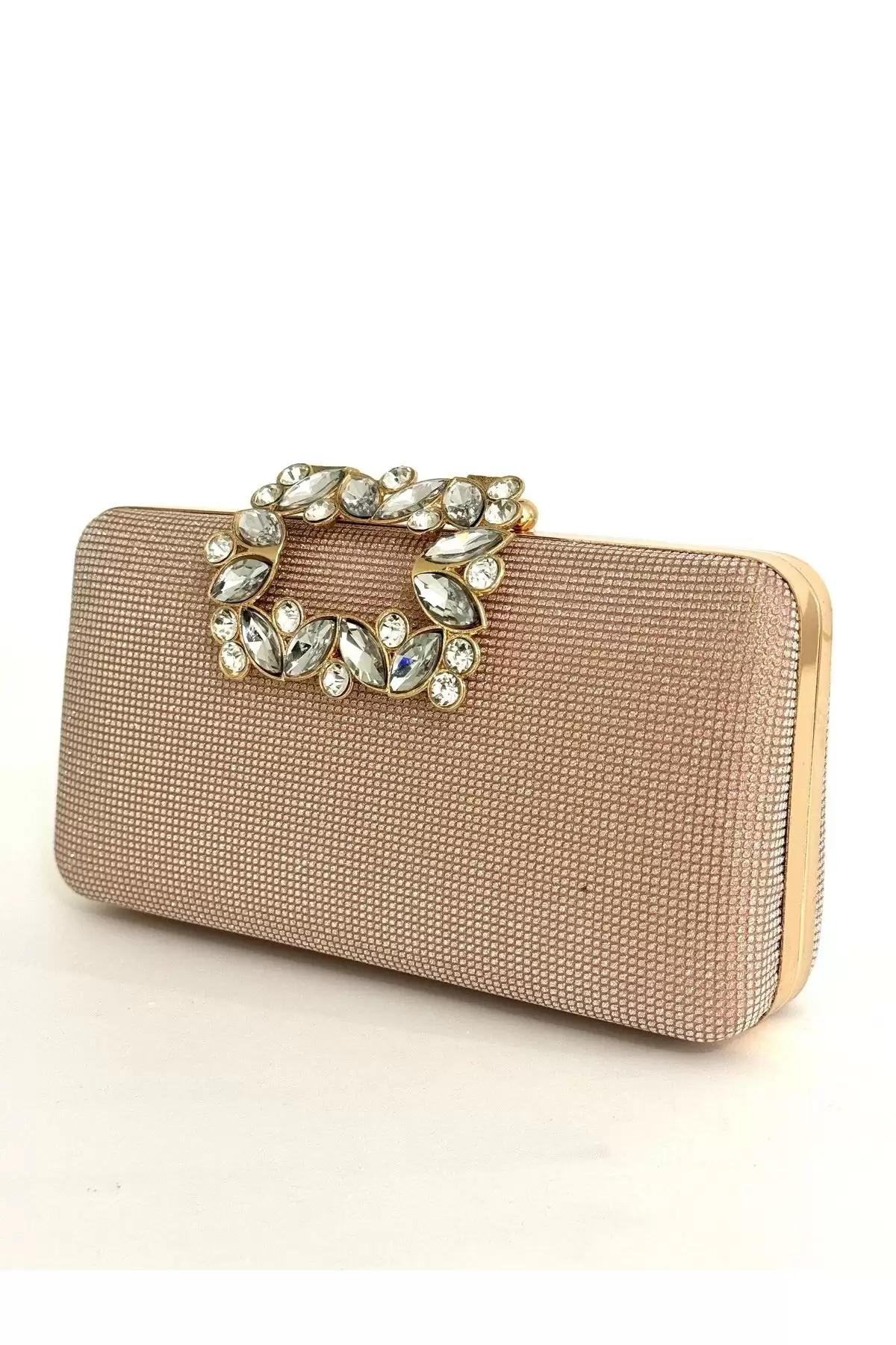 Elaya Pudra Simli Taşlı Kapama Clutch Abiye Portföy Çanta