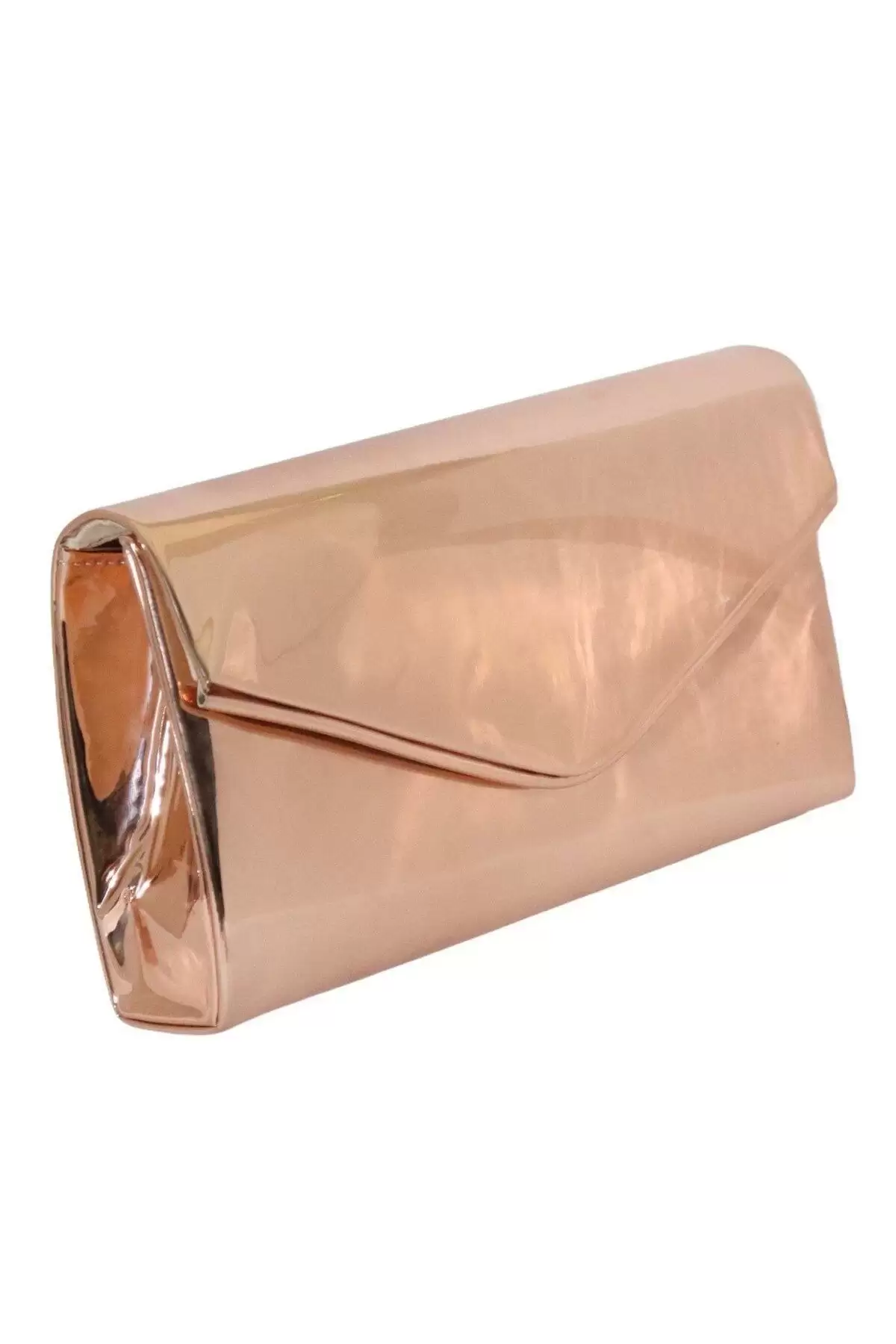 Gemma Rosegold Zarf Model Ayna Deri Biyeli Kadın Abiye Clutch Çanta