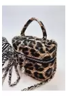 Leslie Leopar Desen Kadın Kutu Crossbody Bag