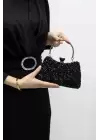 Belinda Siyah Kristal Taş Kapama Clutch Abiye Portföy Çanta