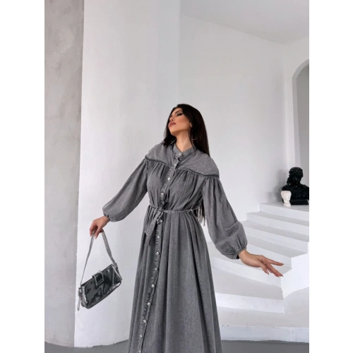 Omuz Detaylı Kot Bağlamalı Elbise