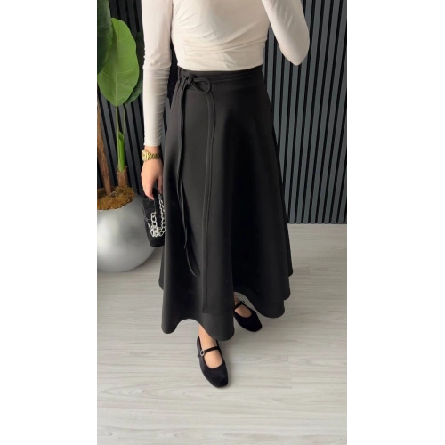 Bağlama Detaylı Dökümlü Dalgıç Kumaş Etek