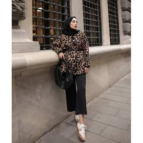 Leopar Desenli Hırka
