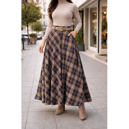 Premium Kalite Ekose Desenli Etek