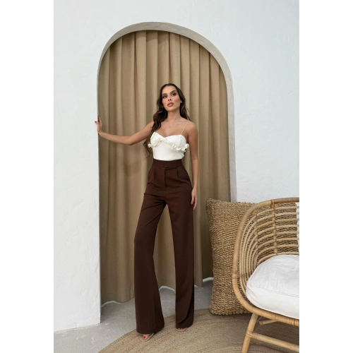 Yüksek Bel Krep Kumaş Cırtlı Pantolon