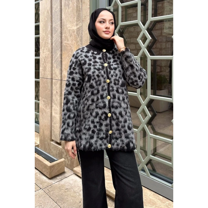Leopar Desenli Hırka