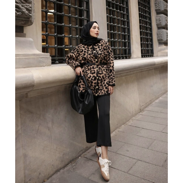 Leopar Desenli Hırka