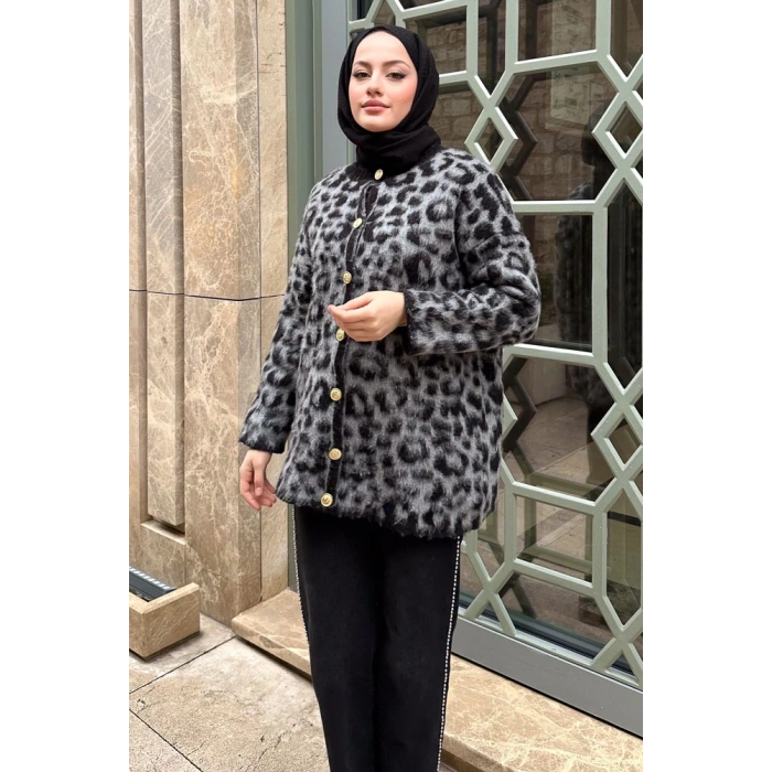 Leopar Desenli Hırka