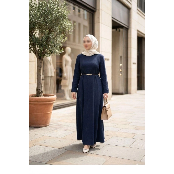 PREMİUM TENCEL KUMAŞ KEMERLİ ELBİSE