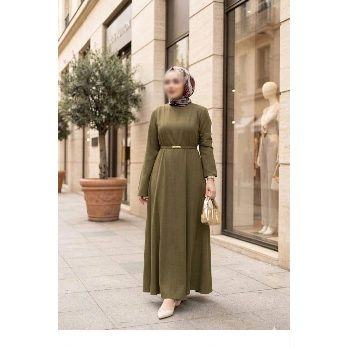 PREMİUM TENCEL KUMAŞ KEMERLİ ELBİSE