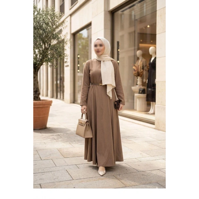 PREMİUM TENCEL KUMAŞ KEMERLİ ELBİSE