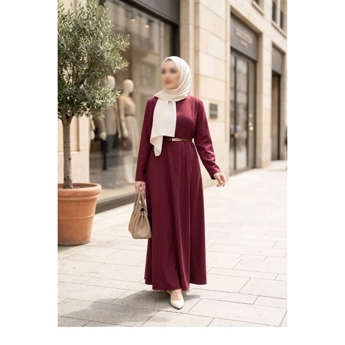 PREMİUM TENCEL KUMAŞ KEMERLİ ELBİSE
