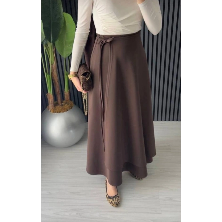 Bağlama Detaylı Dökümlü Dalgıç Kumaş Etek