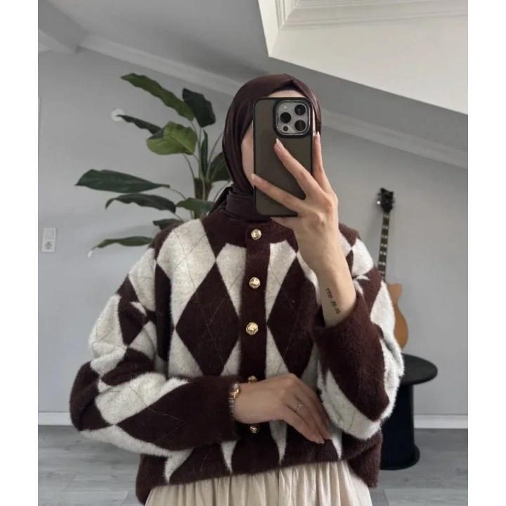 Baklava Desenli Premium Sakallı Hırka