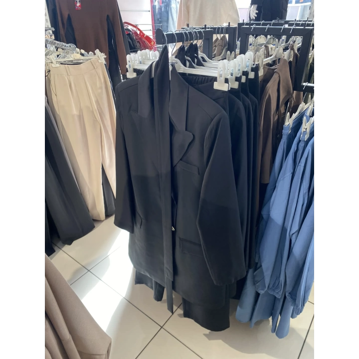 Premium Uzun Kuşaklı Blazer Ceket Takım