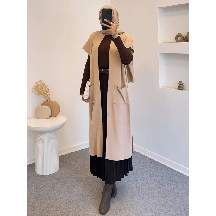 Uzun Cepli Triko Yelek