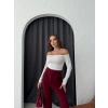 Yüksek Bel Krep Kumaş Cırtlı Pantolon