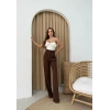 Yüksek Bel Krep Kumaş Cırtlı Pantolon