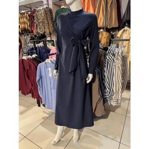 Anvelop Bağlamalı Krep Kumaş Elbise