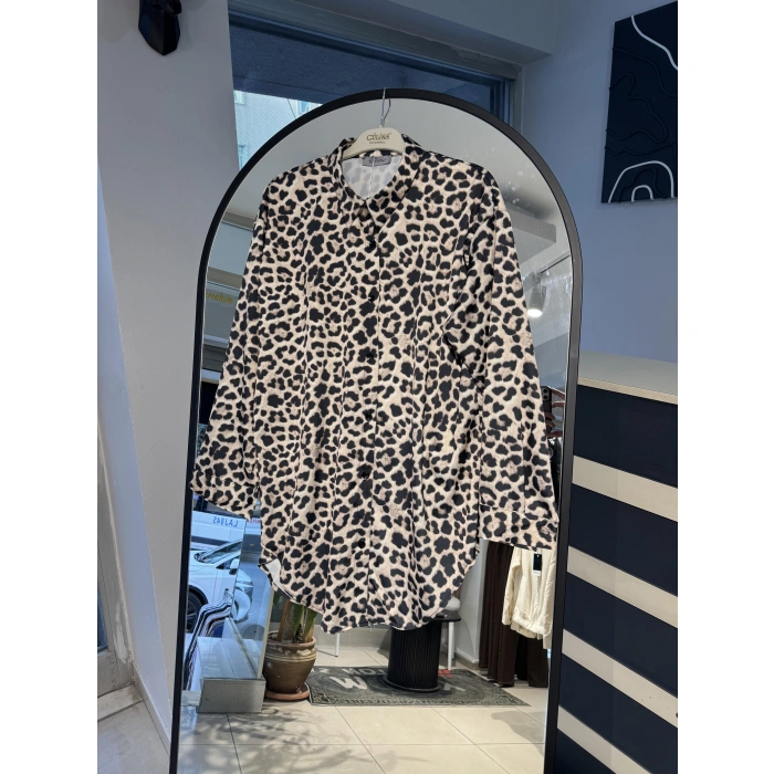 Leopar Desenli Saten Gömlek
