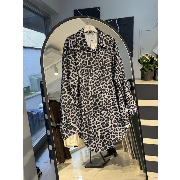 Leopar Desenli Saten Gömlek