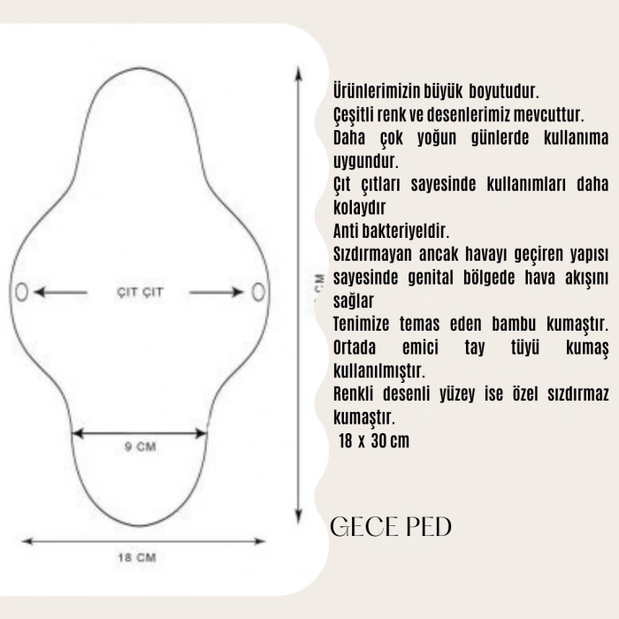 Bambu Yıkanabilir Doğal Kadın Pedi 6lı (GECE)