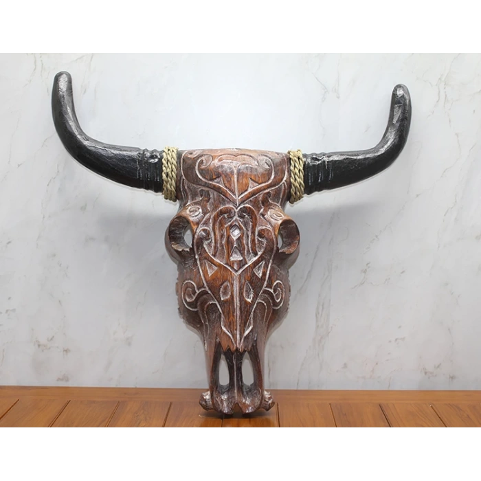Ahşap Duvara Asmalı Bufalo Kafası