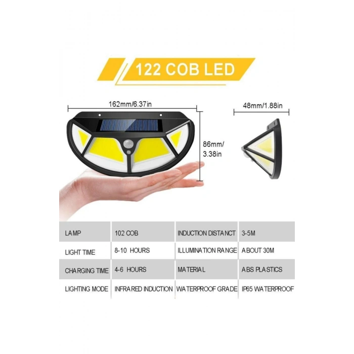 Fonksiyonel Sensörlü 122 Ledli Solar Bahçe Lambası