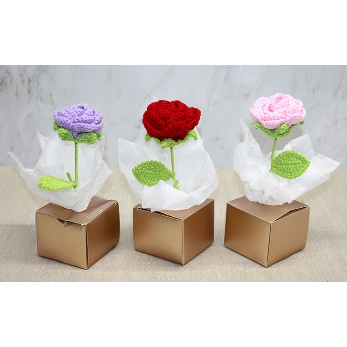 Kutulu Tekli El Örgüsü Gül Kutulu