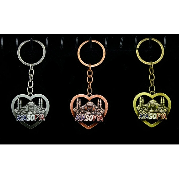 Metal Ayasofya Anahtarlık Kalp Tasarımlı