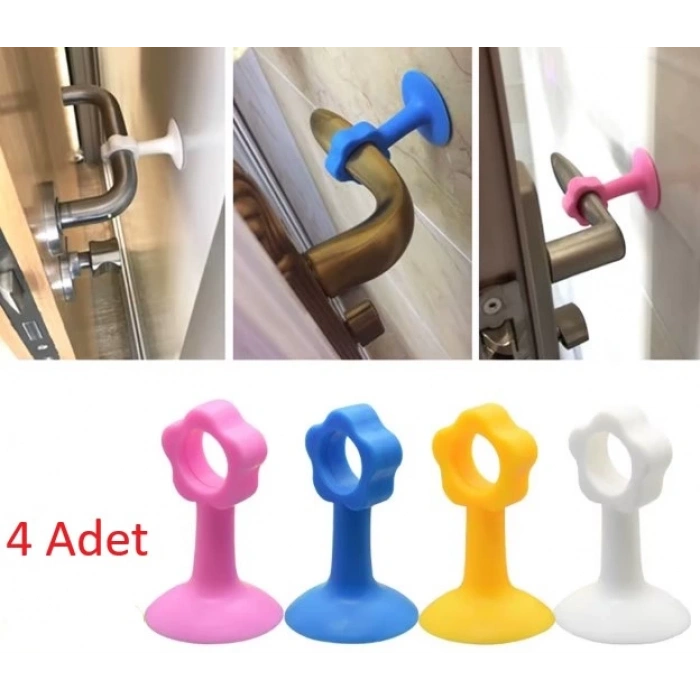 Renkli Vantuzlu Geçmeli Kapı Kolu Stoper 4lü Set