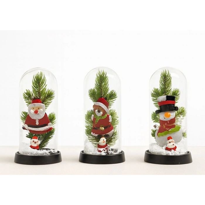 Yılbaşı Temalı Işıklı Dekoratif Cam Fanus - Model 8