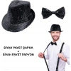 Siyah Payetli Şapka ve Papyon Seti – Parıltılı Yetişkin Kostüm Seti