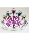 Gümüş Renk Happy Birthday Yazılı Doğum Günü Tacı