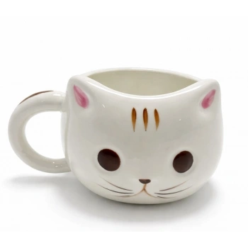 3D Kedi Tasarımlı Kabartmalı Seramik Kupa Bardak