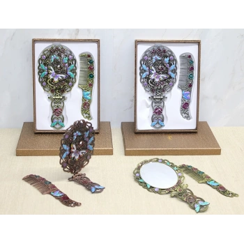 Kelebek Katlanabilir Ayna Ve Tarak Seti Büyük Boy