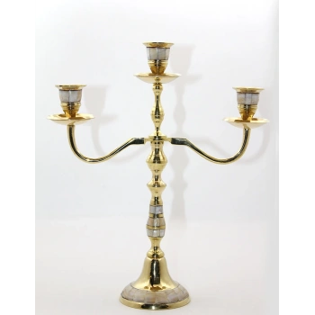 Pirinç Sedefli 3lü Şamdan Model 2