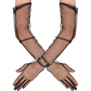 Uzun Boy Likralı Siyah Yetişkin Mega Tül Eldiven