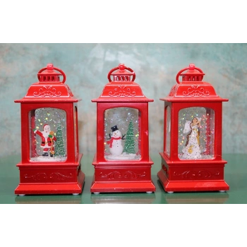 Yılbaşı Temalı Işıklı Müzikli Kar Küresi Kırmızı Tasarımlı