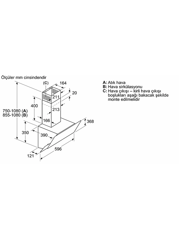 Bosch DWK065G60T 60 cm Cam Davlumbaz Siyah