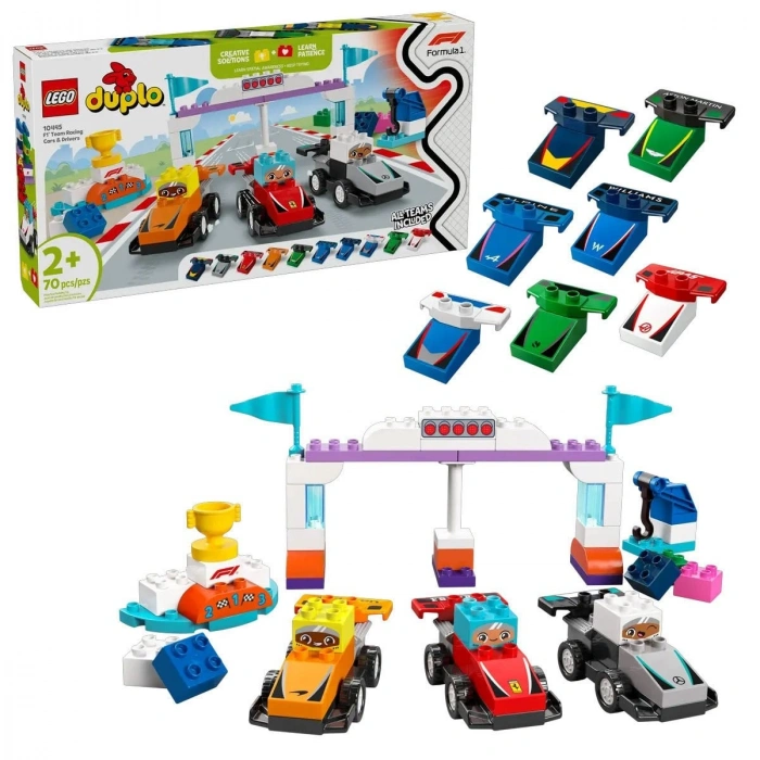10445 Lego Duplo F1 Takımı Yarış Arabaları ve Sürücüleri 70  parça +2aş