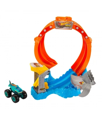 JFR08 Hot Wheels Monster Trucks Dönen Corkscrew Shark Çarpışması