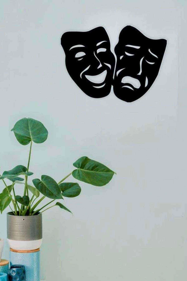 Gülen Üzülen Yüz Tablo Duvar Dekoru Siyah Ahşap Lazer Mdf