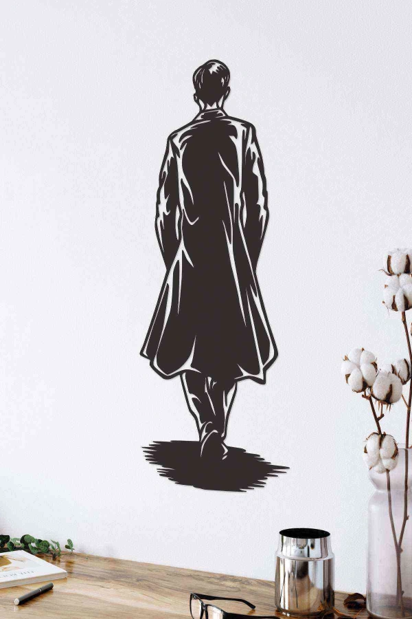 Erkek Arkası Dönük Figürlü Duvar Dekoru Siyah Ahşap Lazer Mdf